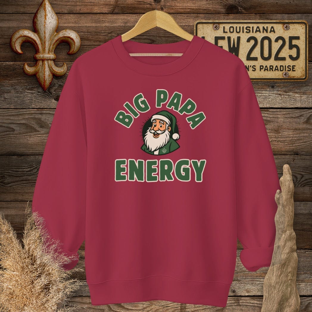 S / Cardinal Red Louisiana Big Papa Energy Christmas Sweatshirt by Laissez Faire Wear