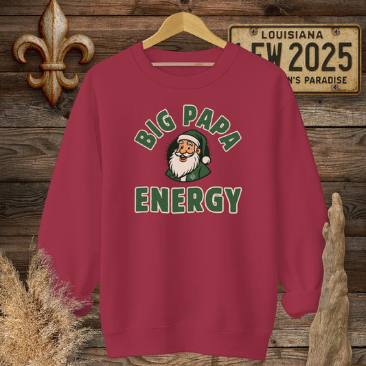 S / Cardinal Red Louisiana Big Papa Energy Christmas Sweatshirt by Laissez Faire Wear
