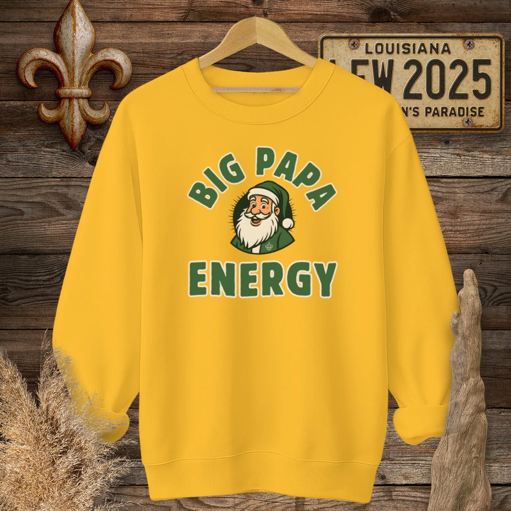 S / Gold Louisiana Big Papa Energy Christmas Sweatshirt by Laissez Faire Wear