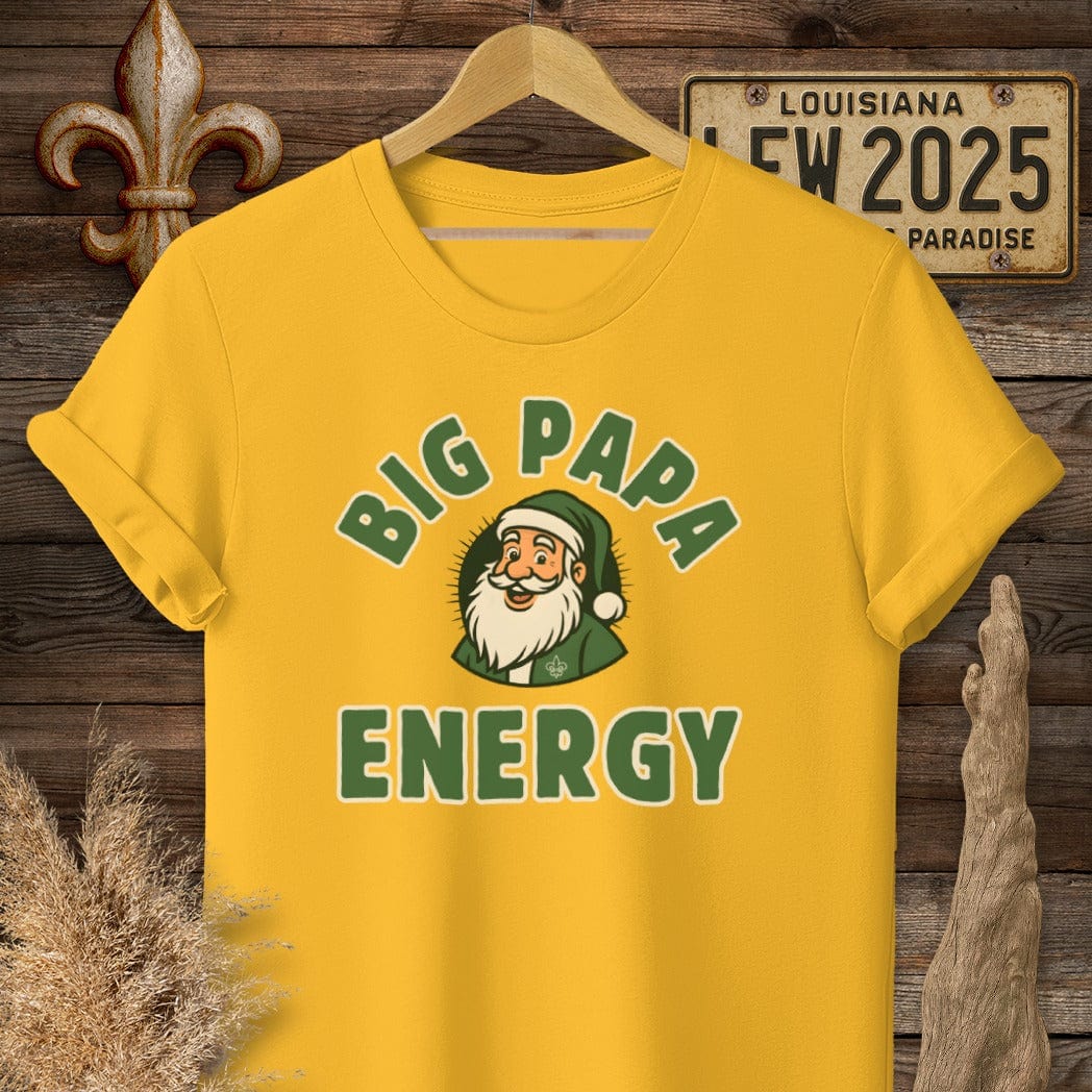 S / Gold Louisiana Big Papa Energy Christmas T-Shirt by Laissez Faire Wear