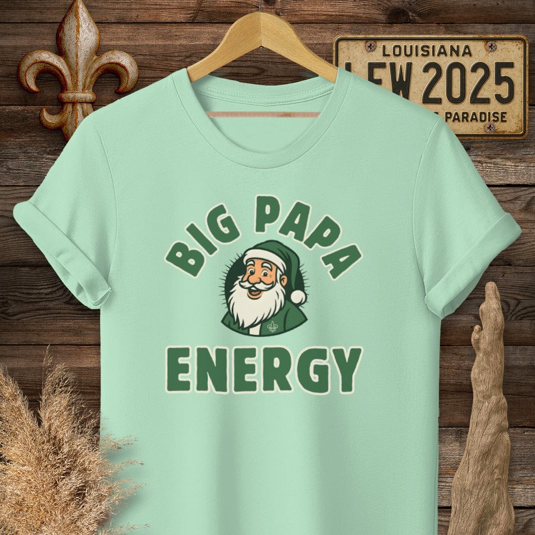 S / Mint Green Louisiana Big Papa Energy Christmas T-Shirt by Laissez Faire Wear