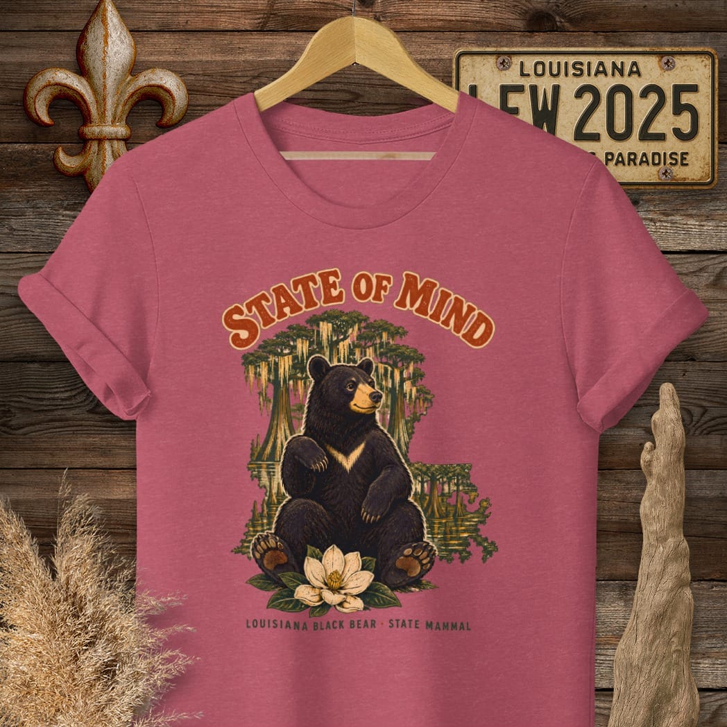 S / Heather Cardinal Louisiana Black Bear T-Shirt by Laissez Faire Wear
