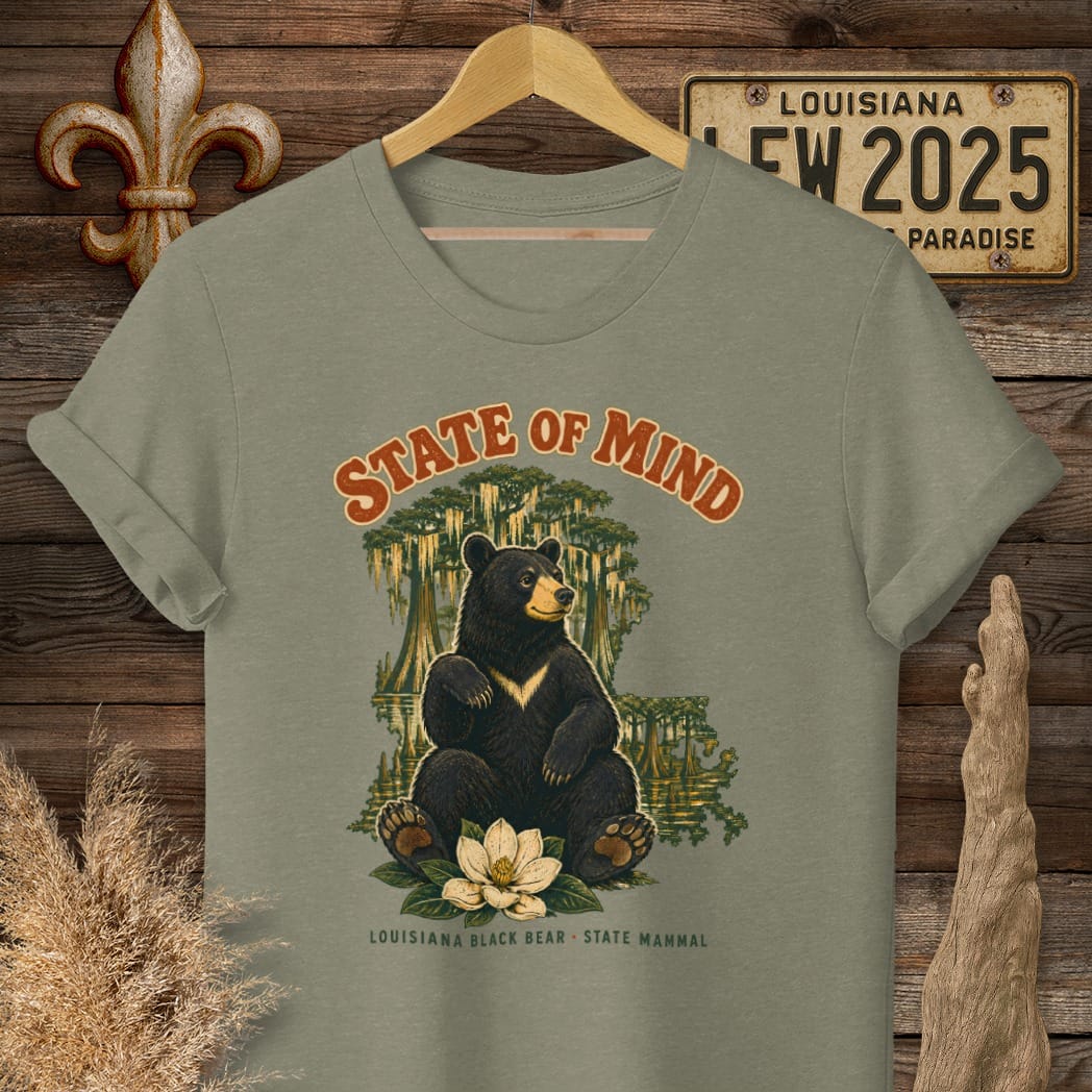 S / Heather Military Green Louisiana Black Bear T-Shirt by Laissez Faire Wear