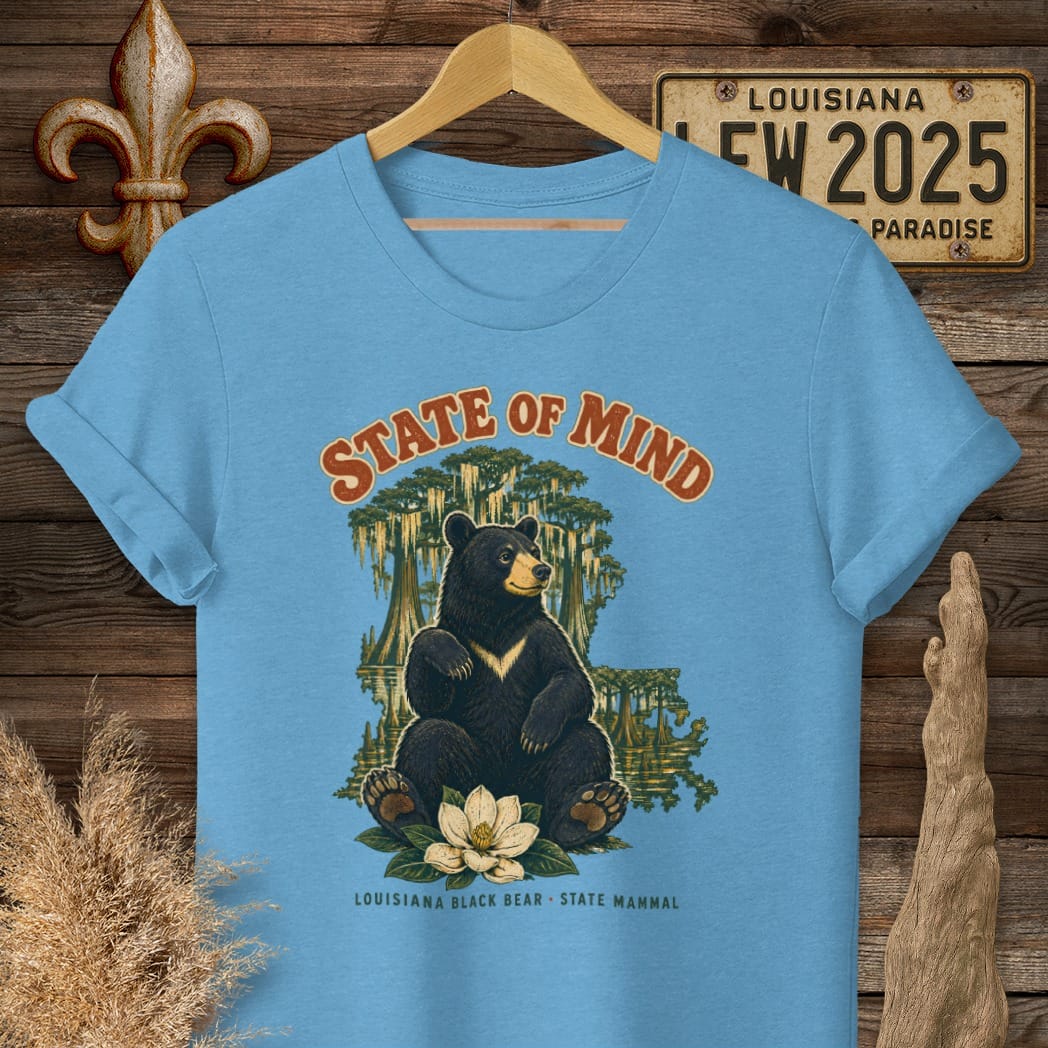 S / Heather Sapphire Louisiana Black Bear T-Shirt by Laissez Faire Wear