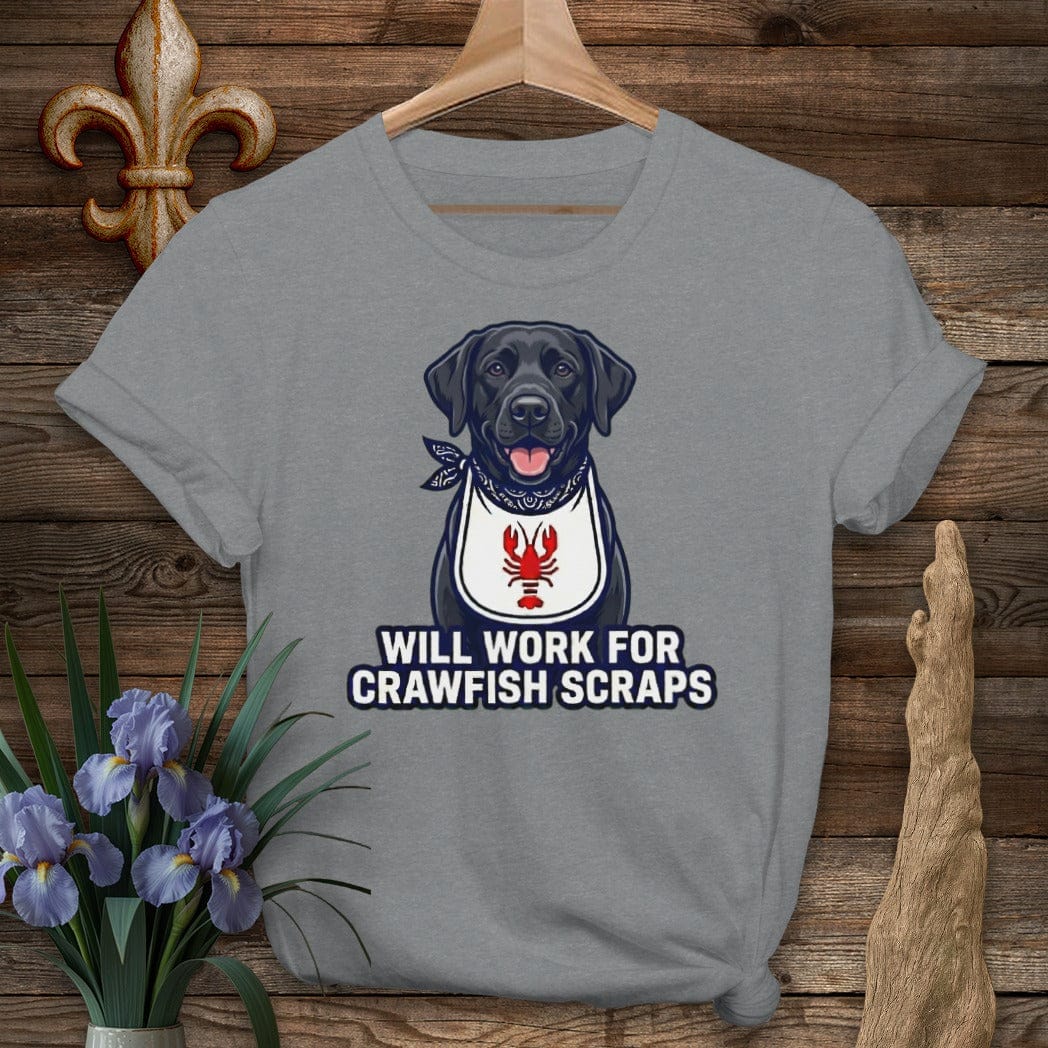 S / Graphite Heather Louisiana Black Lab Crawfish Scraps T-Shirt by Laissez Faire Wear