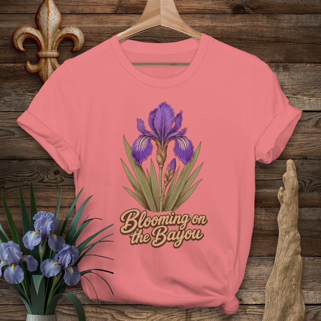 S / Coral Silk Louisiana Blooming on the Bayou T-Shirt by Laissez Faire Wear