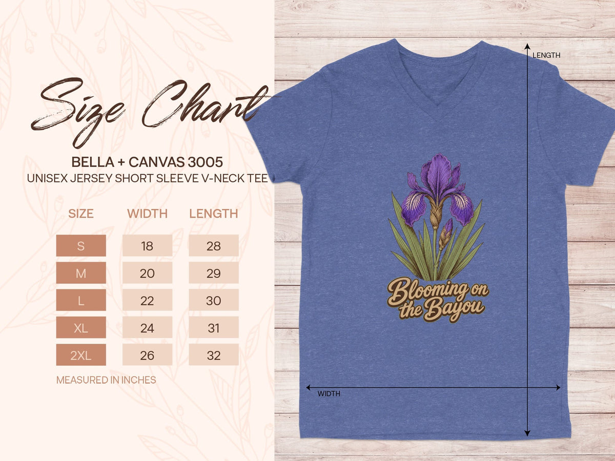 2XL / Heather True Royal Louisiana Blooming on the Bayou V-Neck Tee (BC3005) by Laissez Faire Wear