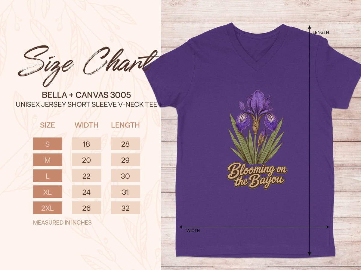 2XL / Team Purple Louisiana Blooming on the Bayou V-Neck Tee (BC3005) by Laissez Faire Wear
