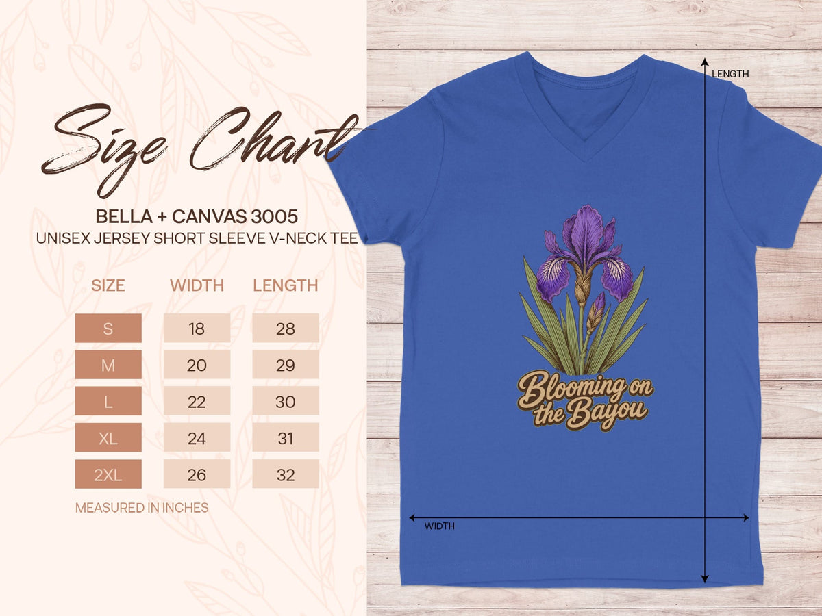 2XL / True Royal Louisiana Blooming on the Bayou V-Neck Tee (BC3005) by Laissez Faire Wear