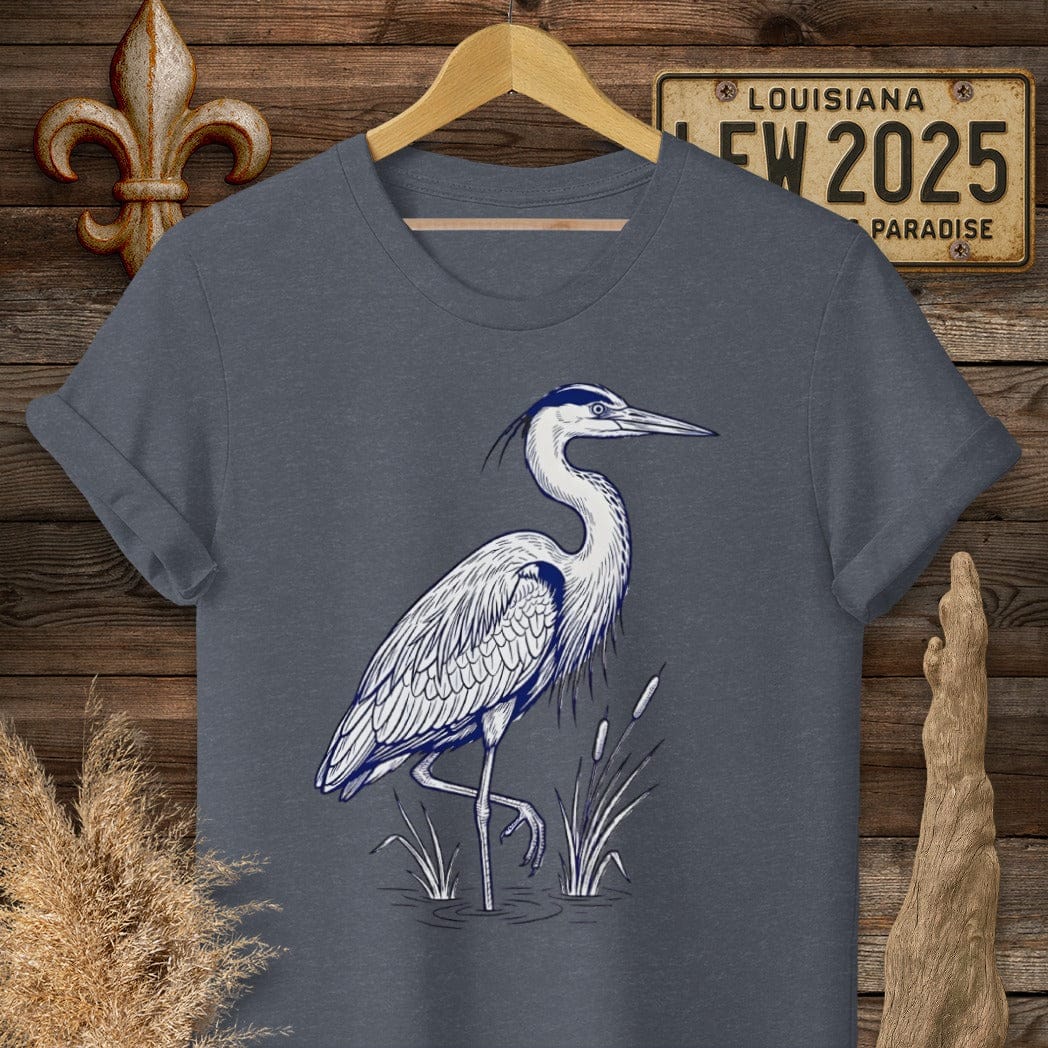 S / Heather Navy Louisiana Blue Heron T-Shirt by Laissez Faire Wear