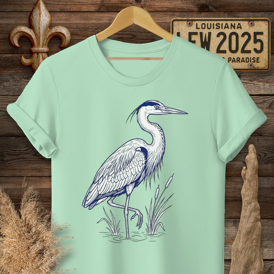 S / Mint Green Louisiana Blue Heron T-Shirt by Laissez Faire Wear