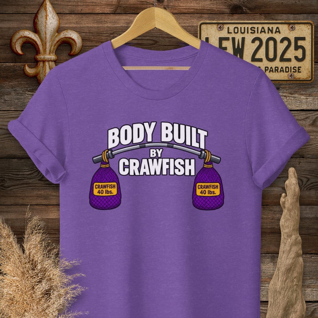 S / Heather Purple Louisiana Body Built by Crawfish T-Shirt by Laissez Faire Wear