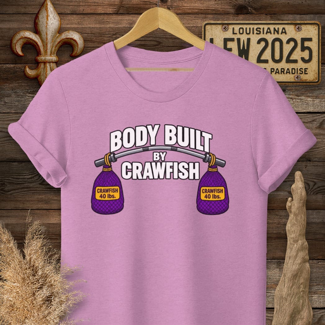 S / Heather Radiant Orchid Louisiana Body Built by Crawfish T-Shirt by Laissez Faire Wear