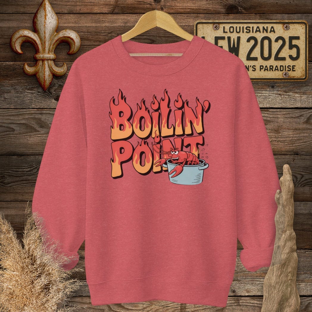 S / Heather Scarlet Red Louisiana Boiling Point Funny Crawfish Boil Sweatshirt by Laissez Faire Wear