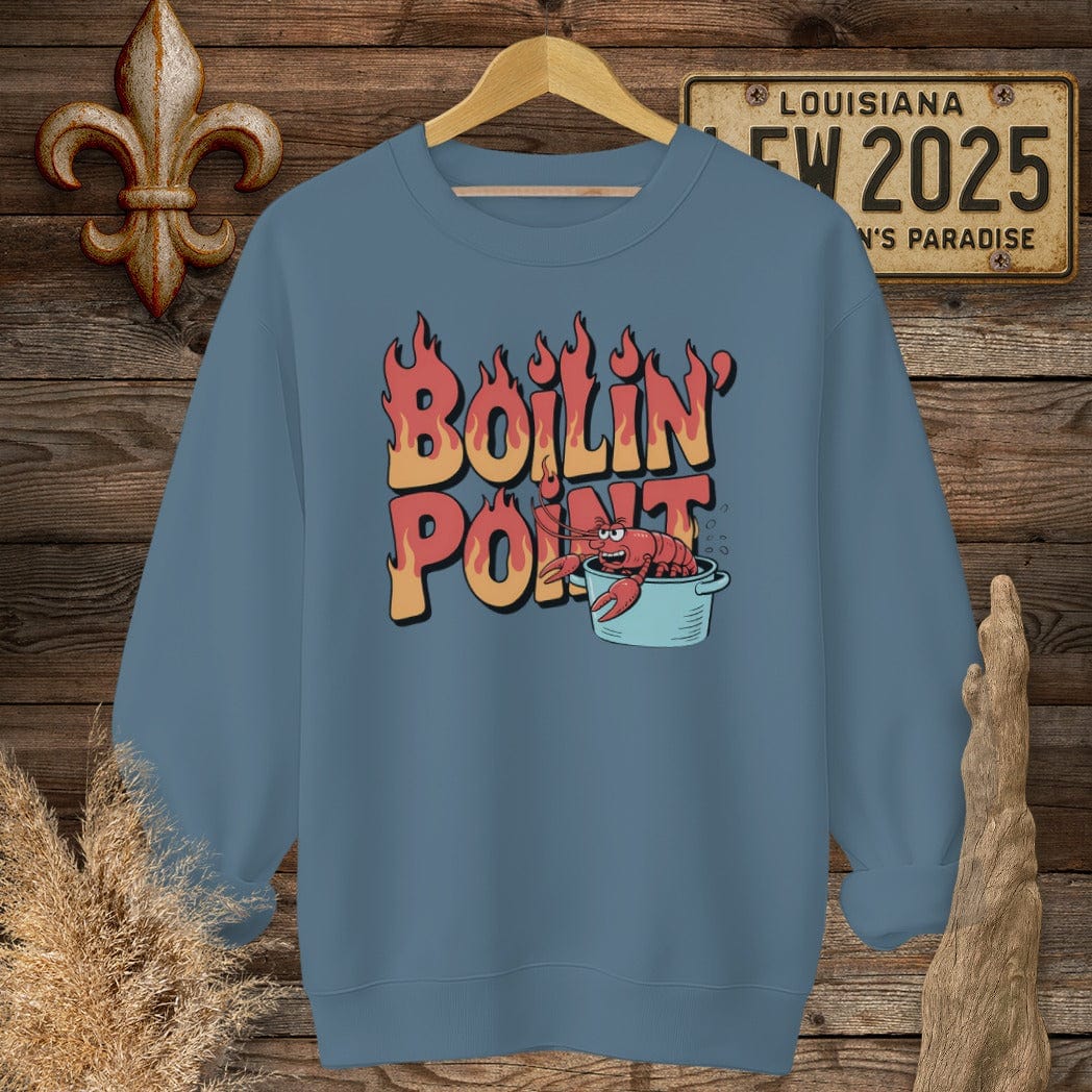 S / Indigo Blue Louisiana Boiling Point Funny Crawfish Boil Sweatshirt by Laissez Faire Wear
