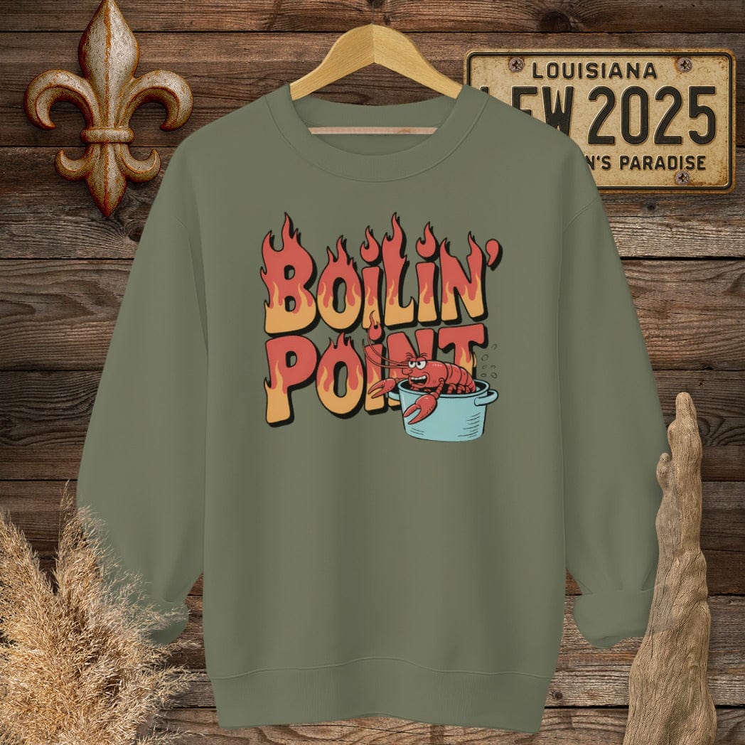 S / Military Green Louisiana Boiling Point Funny Crawfish Boil Sweatshirt by Laissez Faire Wear
