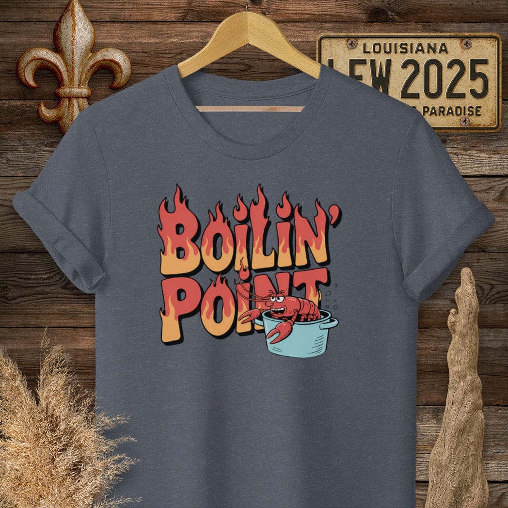 S / Heather Navy Louisiana Boiling Point Funny Crawfish Boil T-Shirt by Laissez Faire Wear