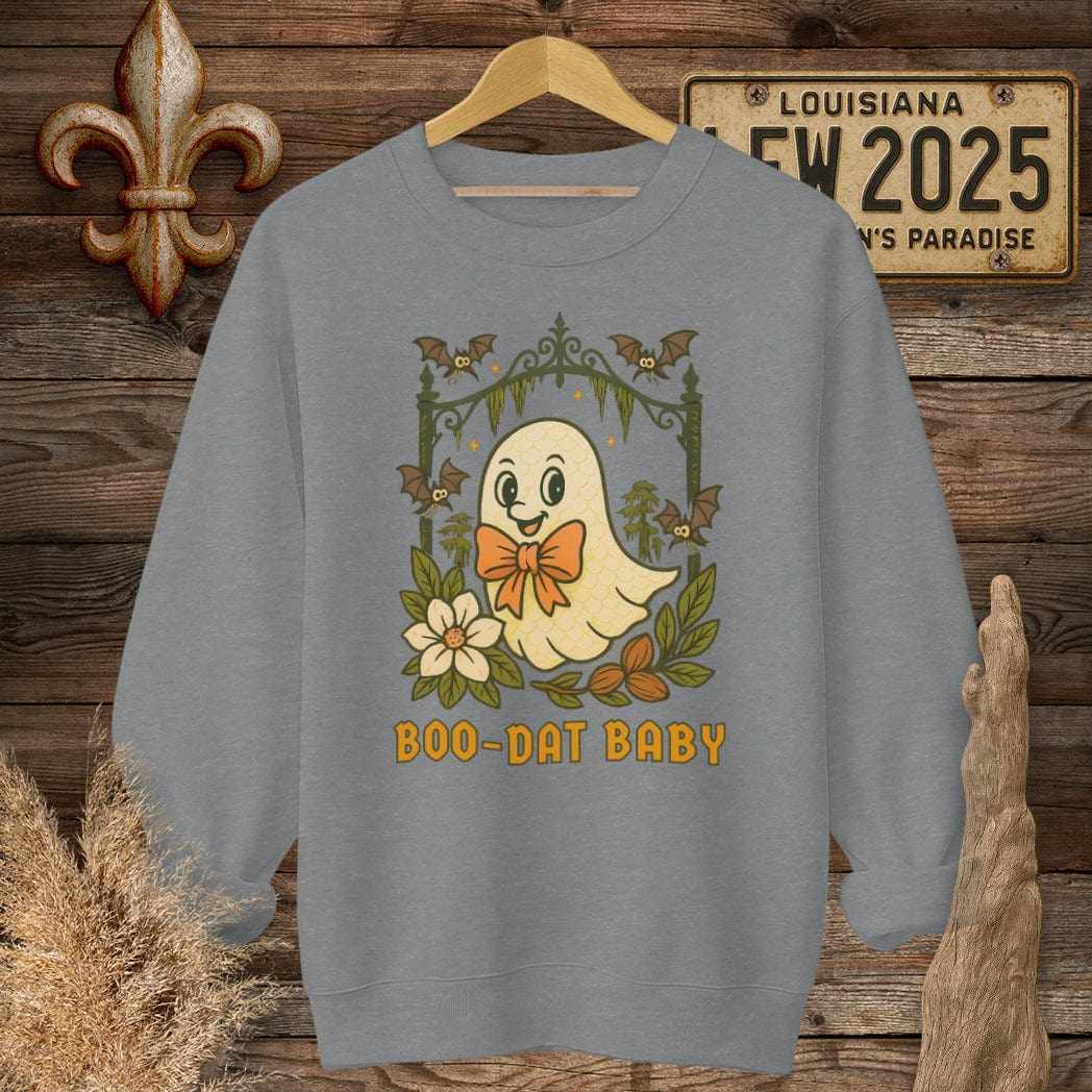 S / Graphite Heather Louisiana Boo-Dat Baby Halloween Sweatshirt by Laissez Faire Wear