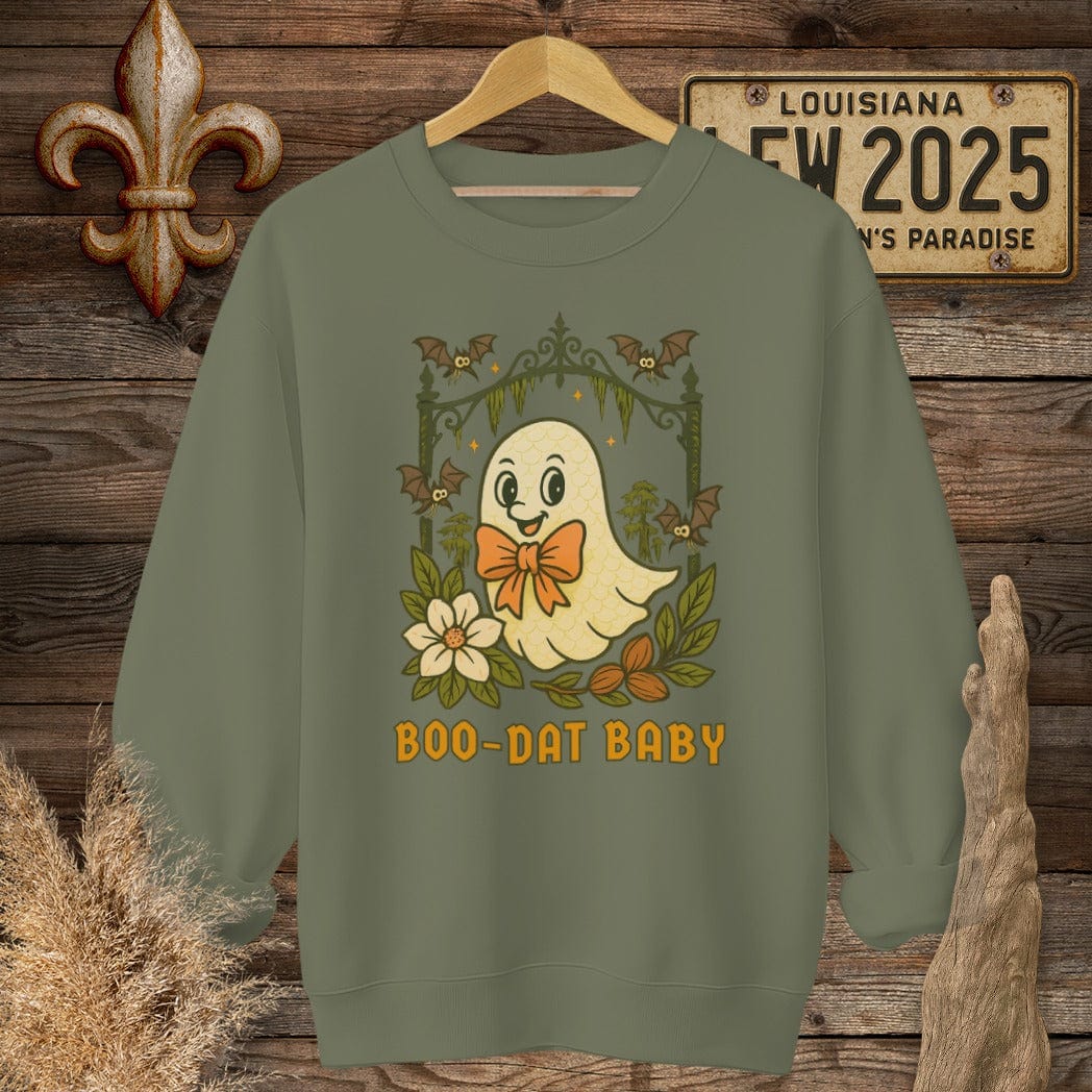 S / Military Green Louisiana Boo-Dat Baby Halloween Sweatshirt by Laissez Faire Wear