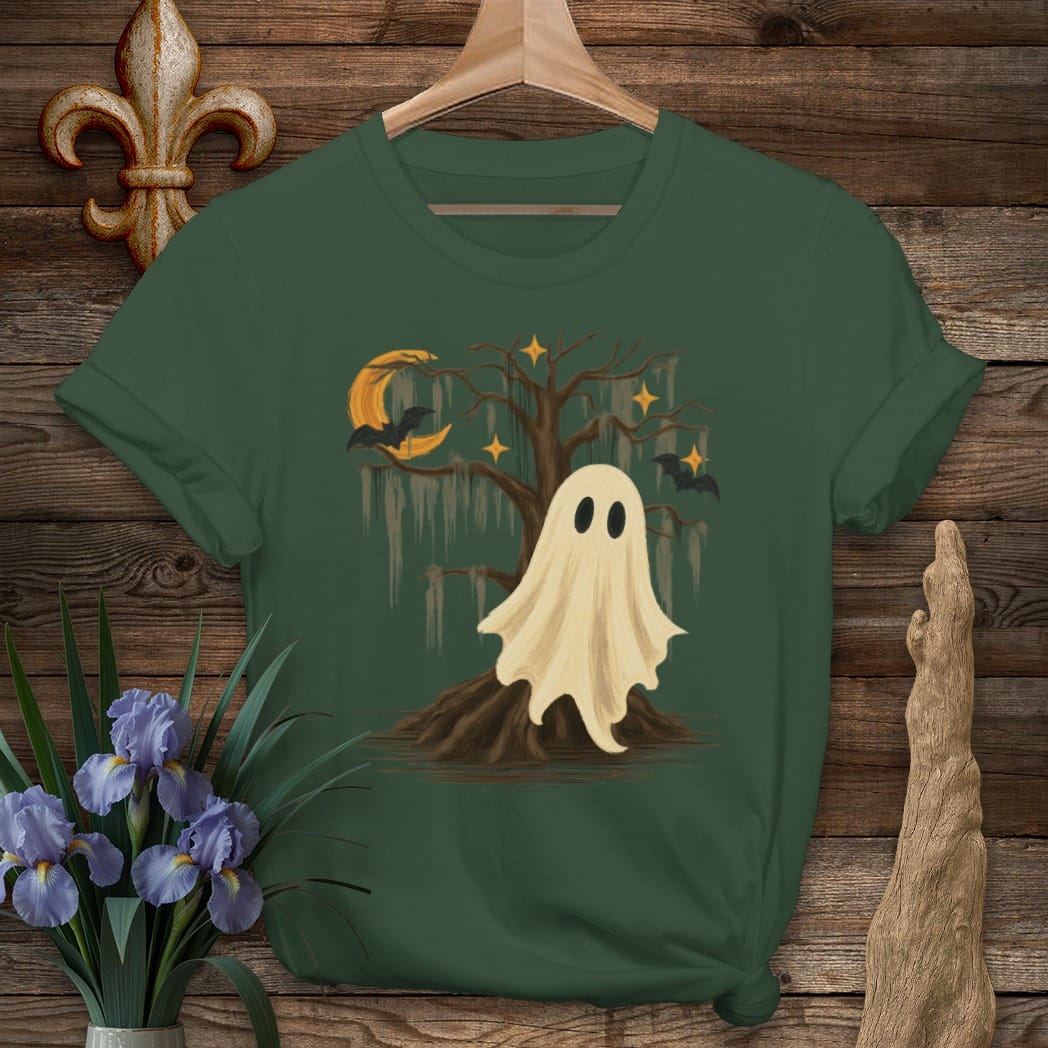 S / Forest Green Louisiana Boodreaux the Friendly Ghost T-Shirt by Laissez Faire Wear