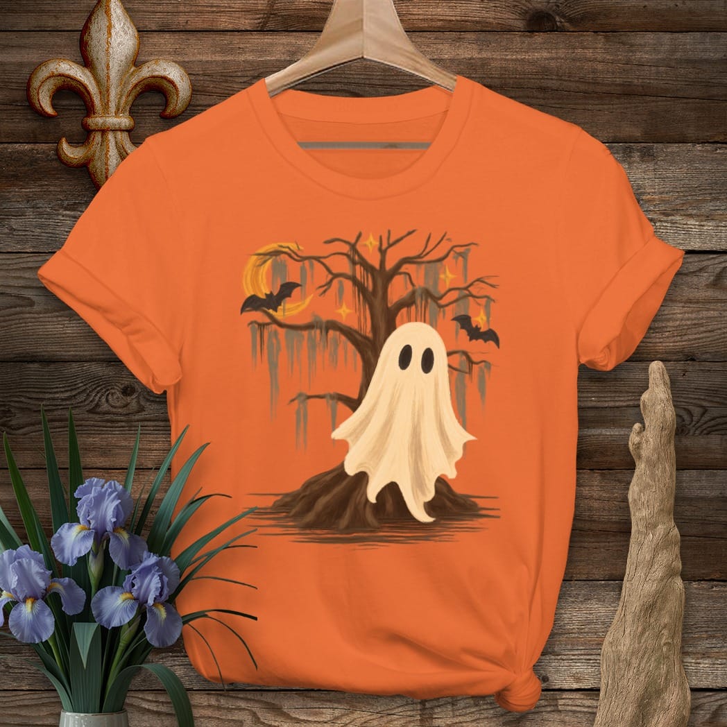 S / Orange Louisiana Boodreaux the Friendly Ghost T-Shirt by Laissez Faire Wear