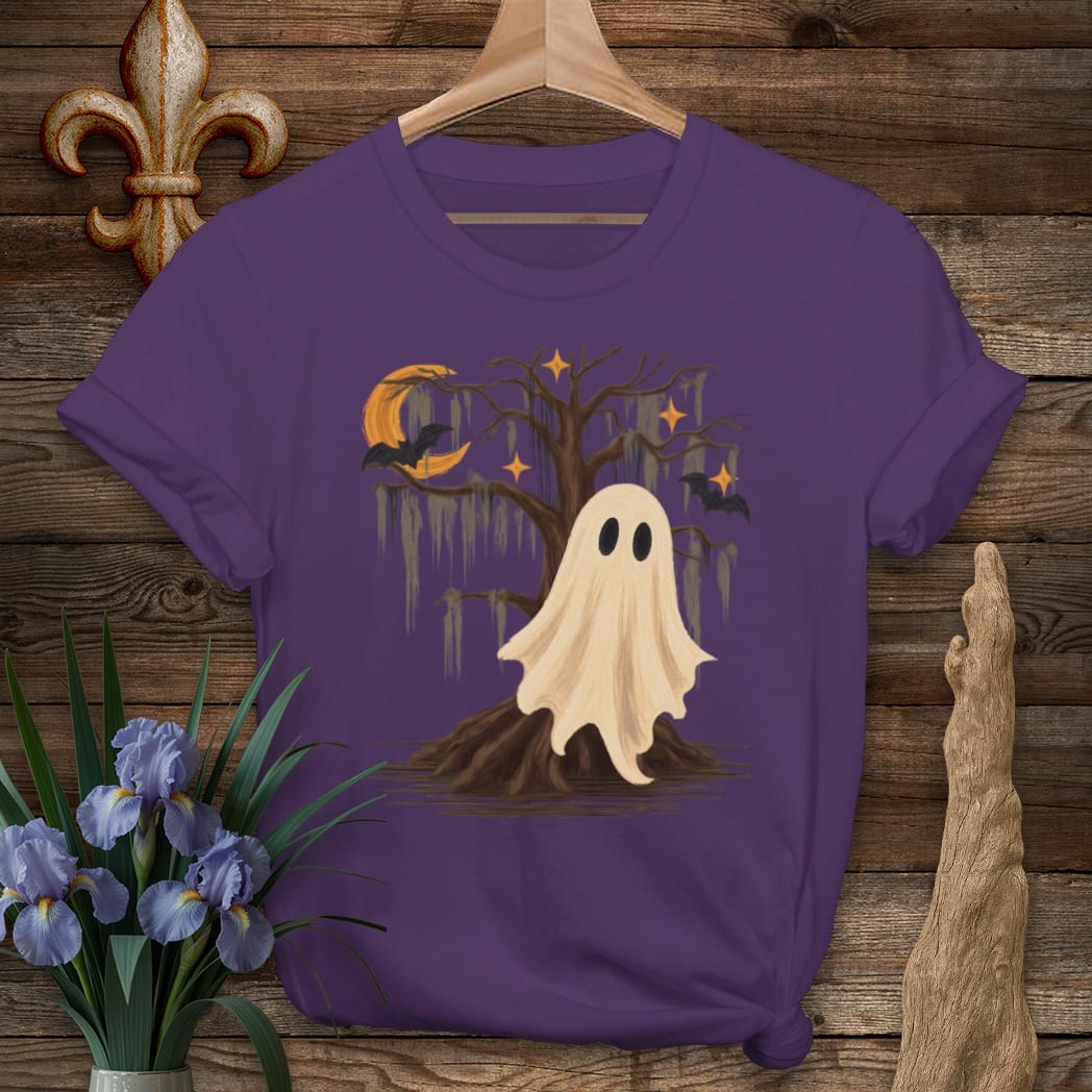 S / Purple Louisiana Boodreaux the Friendly Ghost T-Shirt by Laissez Faire Wear
