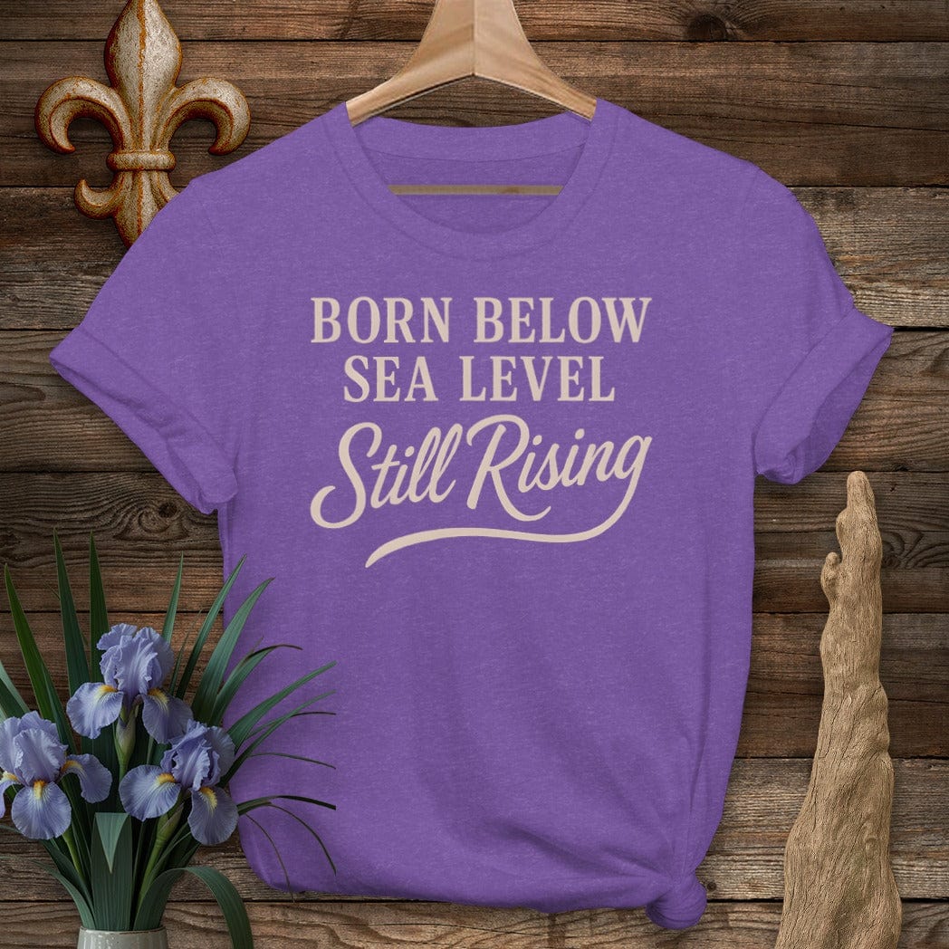S / Heather Purple Louisiana Born Below Sea Level T-Shirt by Laissez Faire Wear