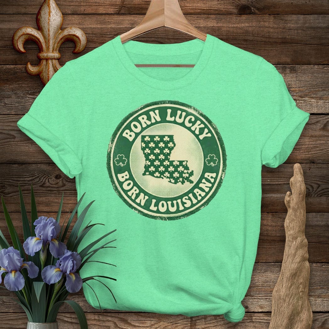 S / Heather Irish Green Louisiana Born Lucky T-Shirt by Laissez Faire Wear