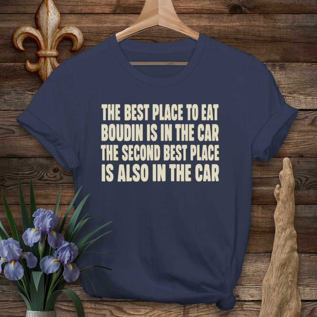 S / Navy Louisiana Boudin Best Place T-Shirt by Laissez Faire Wear