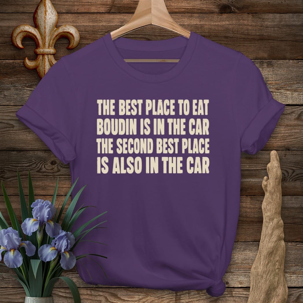 S / Purple Louisiana Boudin Best Place T-Shirt by Laissez Faire Wear
