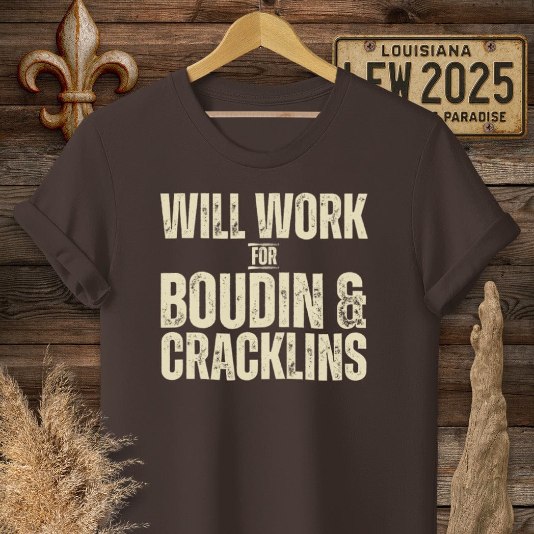 S / Dark Chocolate Louisiana Boudin & Cracklins T-Shirt by Laissez Faire Wear