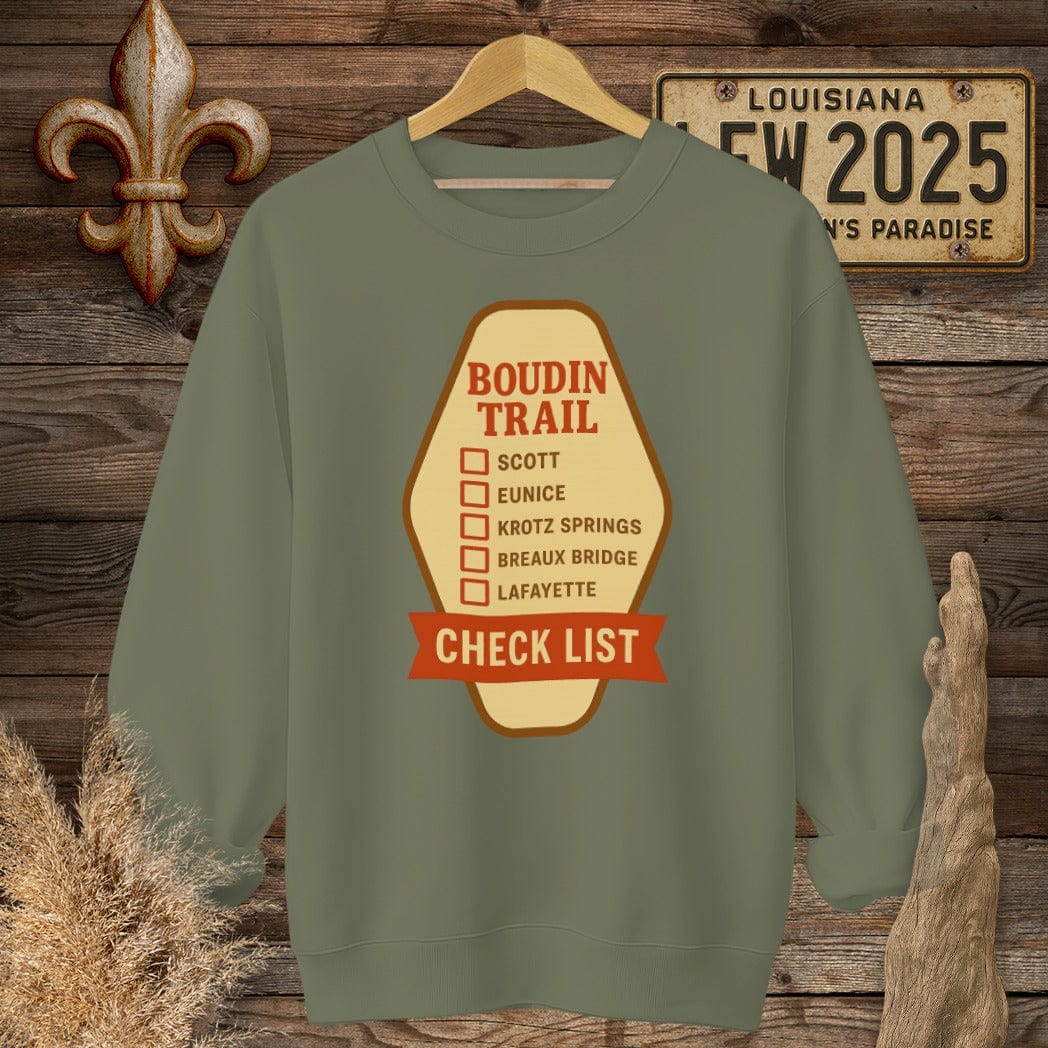 S / Military Green Louisiana Boudin Trail Sweatshirt by Laissez Faire Wear