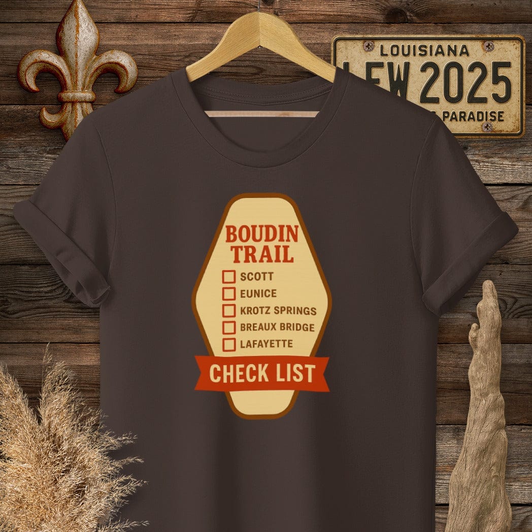 S / Dark Chocolate Louisiana Boudin Trail T-Shirt by Laissez Faire Wear
