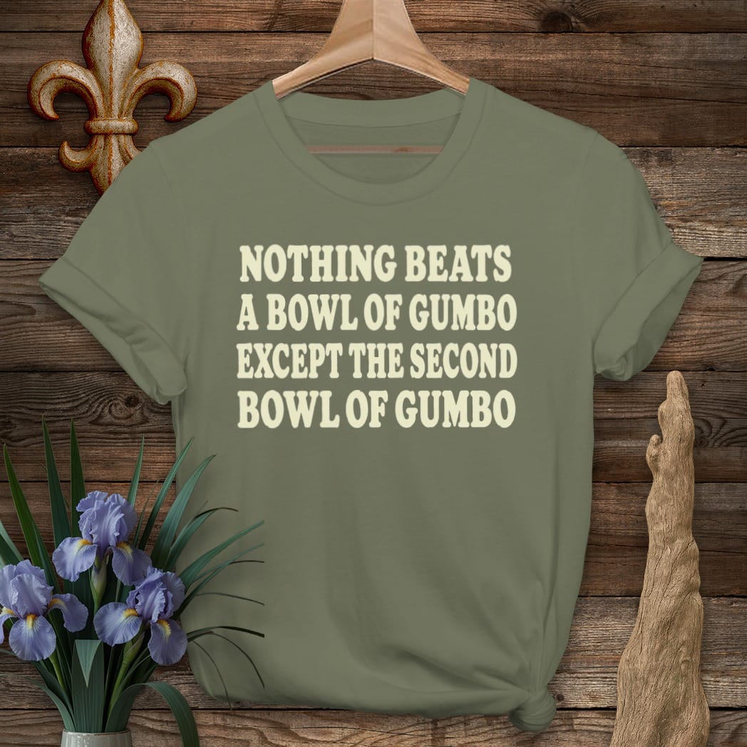 S / Military Green Louisiana Bowl of Gumbo T-Shirt by Laissez Faire Wear