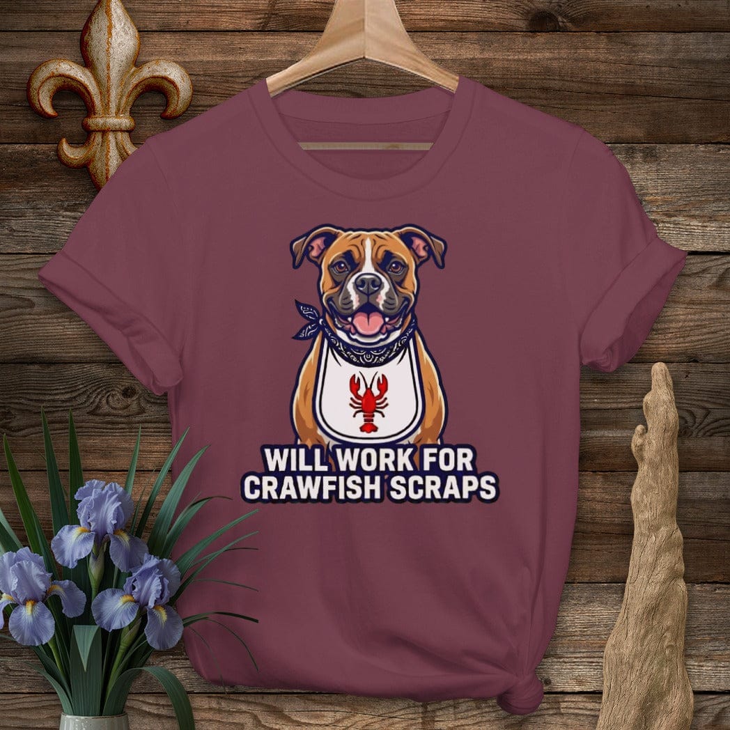 S / Maroon Louisiana Boxer Crawfish Scraps T-Shirt by Laissez Faire Wear