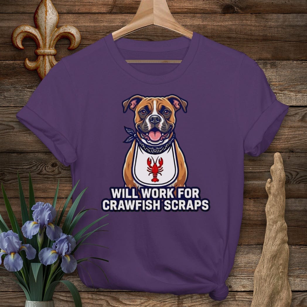 S / Purple Louisiana Boxer Crawfish Scraps T-Shirt by Laissez Faire Wear