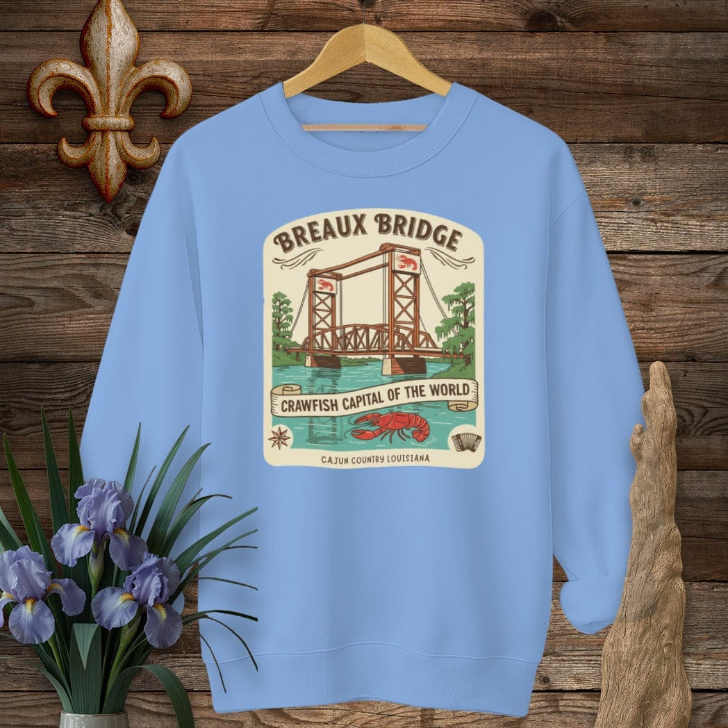 S / Carolina Blue Louisiana Breaux Bridge Sweatshirt by Laissez Faire Wear