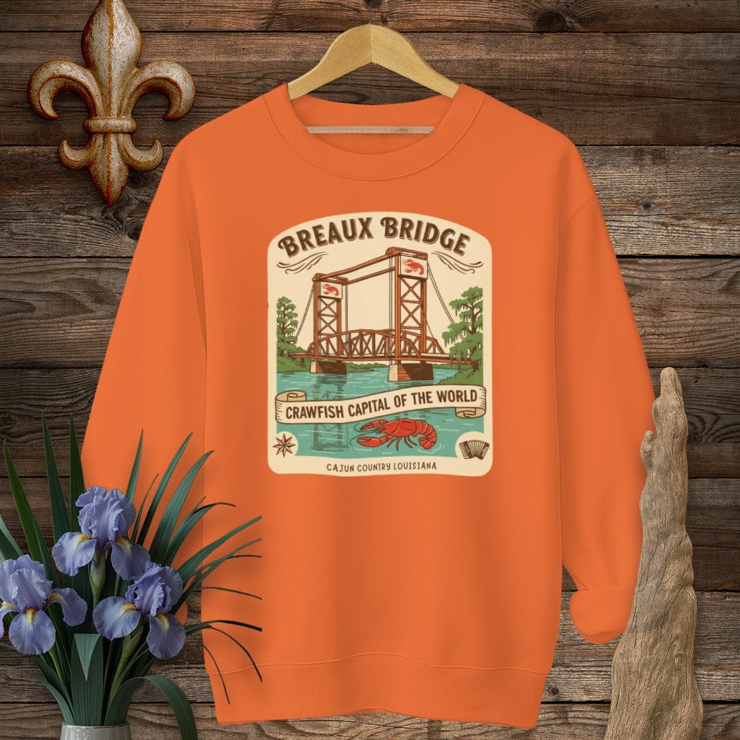S / Orange Louisiana Breaux Bridge Sweatshirt by Laissez Faire Wear