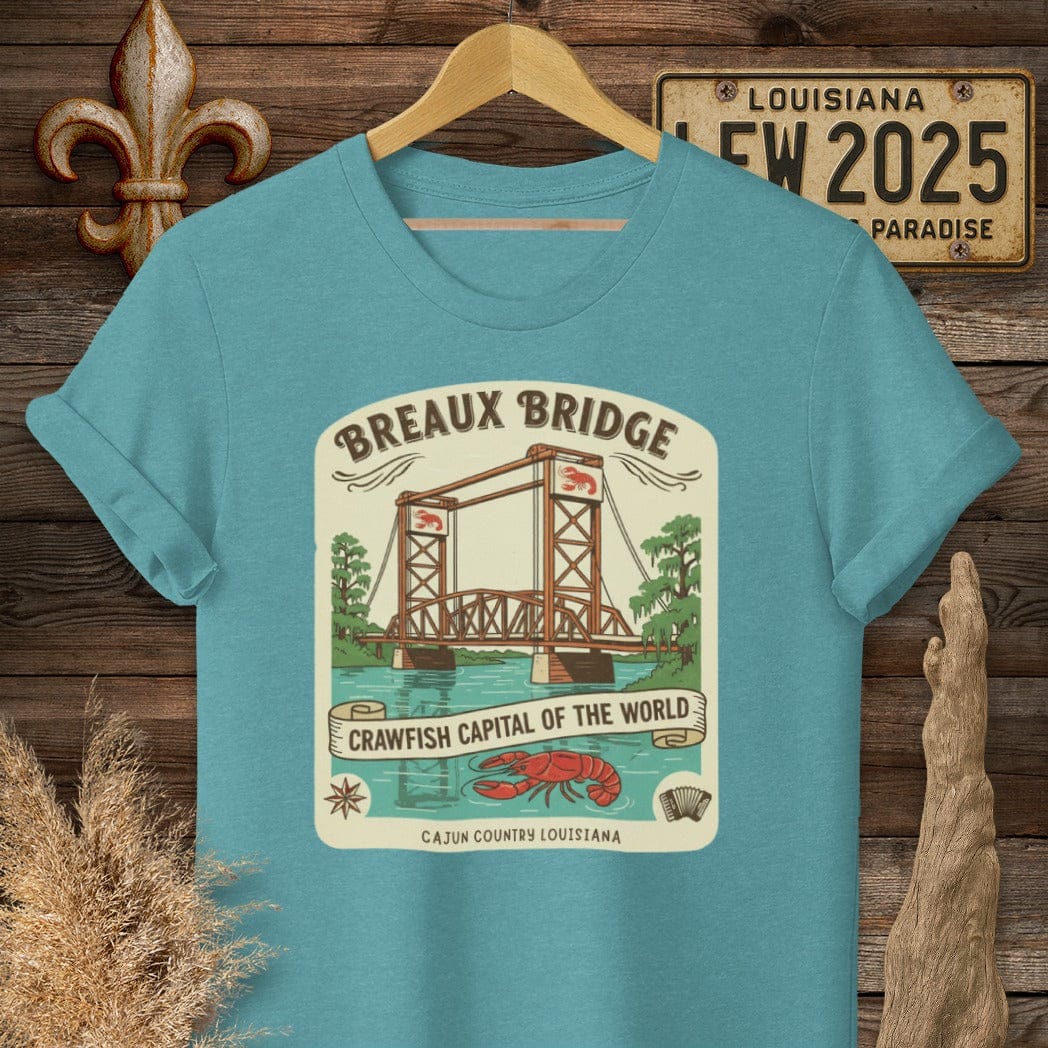 S / Heather Galapagos Blue Louisiana Breaux Bridge T-Shirt by Laissez Faire Wear