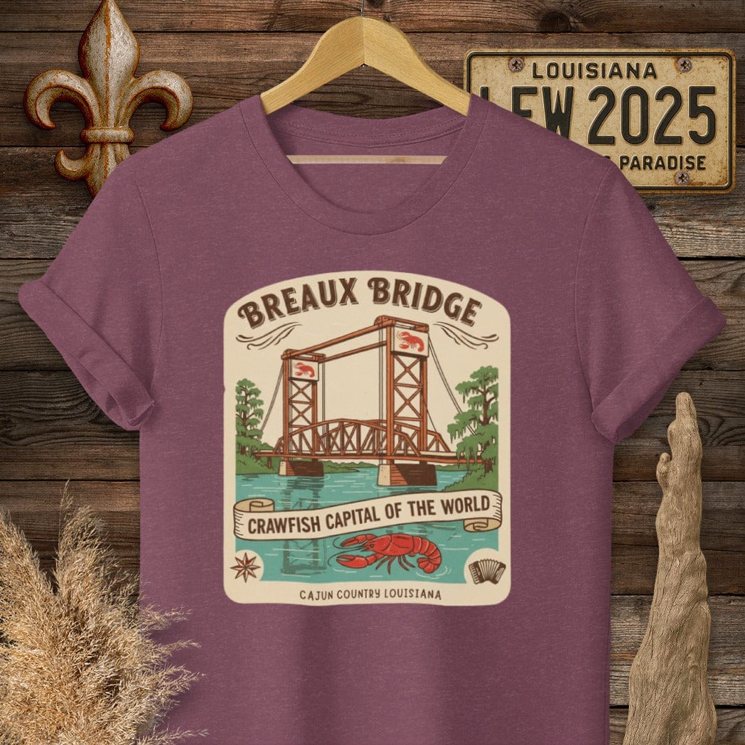 S / Heather Maroon Louisiana Breaux Bridge T-Shirt by Laissez Faire Wear