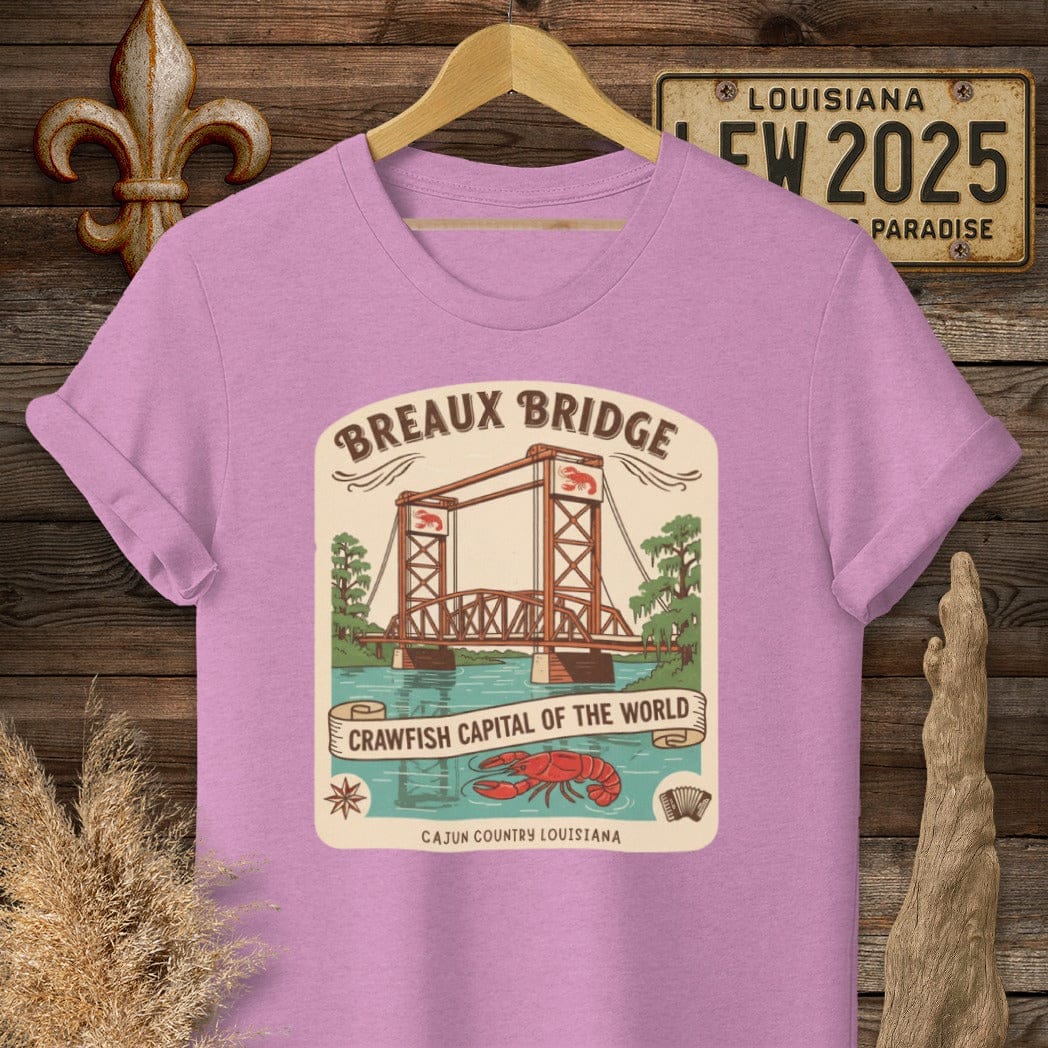 S / Heather Radiant Orchid Louisiana Breaux Bridge T-Shirt by Laissez Faire Wear