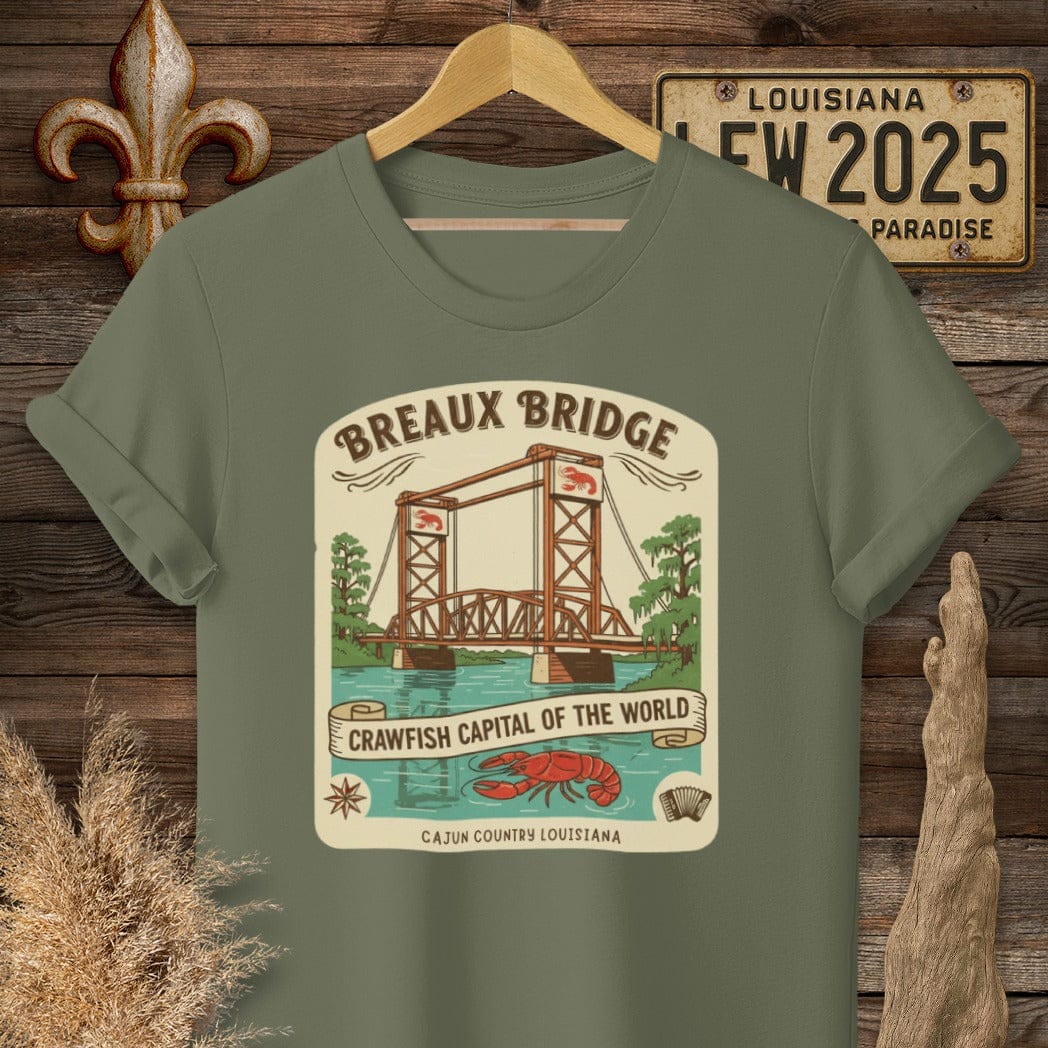 S / Military Green Louisiana Breaux Bridge T-Shirt by Laissez Faire Wear