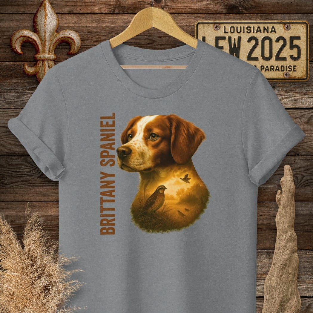 S / Graphite Heather Louisiana Brittany Spaniel Hunting Dog T-Shirt by Laissez Faire Wear