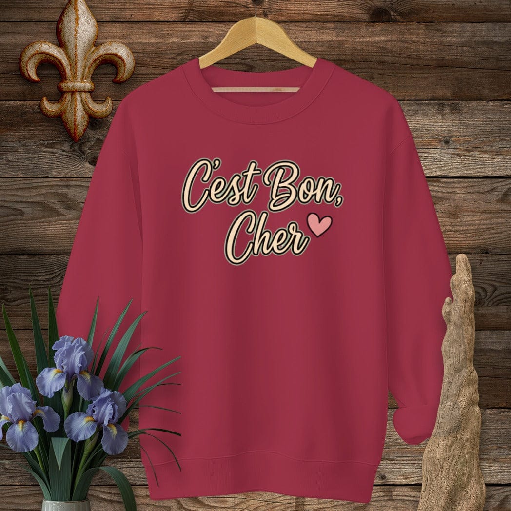 S / Cardinal Red Louisiana C'est Bon, Cher Sweatshirt by Laissez Faire Wear