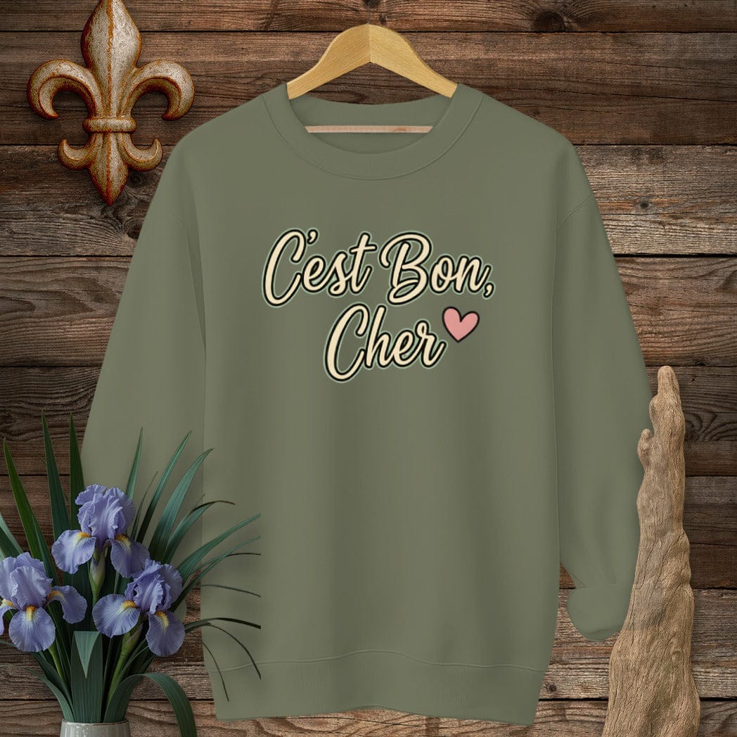 S / Military Green Louisiana C'est Bon, Cher Sweatshirt by Laissez Faire Wear
