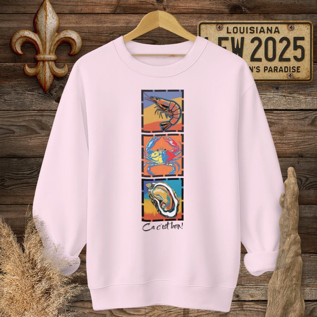S / Light Pink Louisiana Ca c'est bon Seafood Pop Art Sweatshirt by Laissez Faire Wear