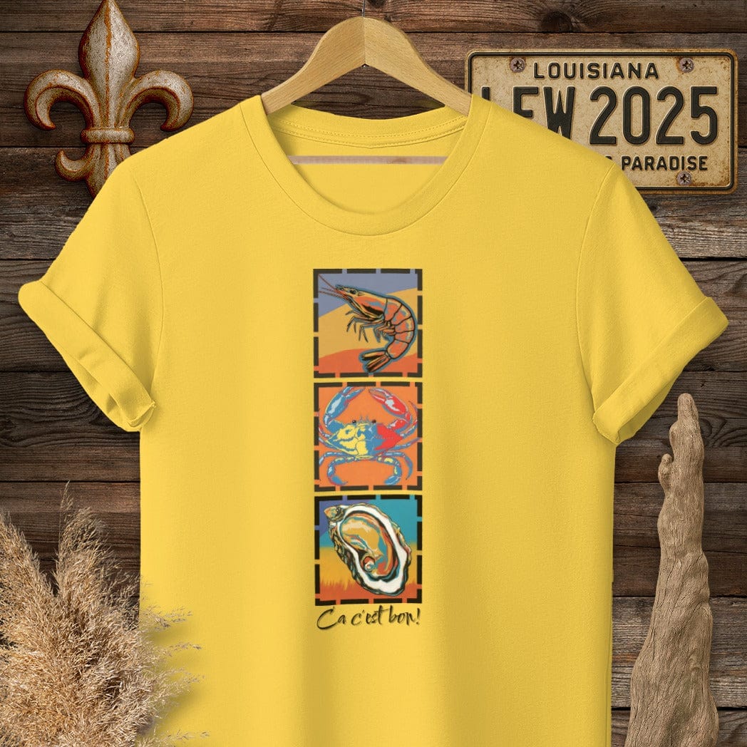 S / Daisy Louisiana Ca c'est bon Seafood Pop Art T-Shirt by Laissez Faire Wear