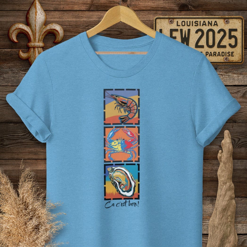 S / Heather Sapphire Louisiana Ca c'est bon Seafood Pop Art T-Shirt by Laissez Faire Wear