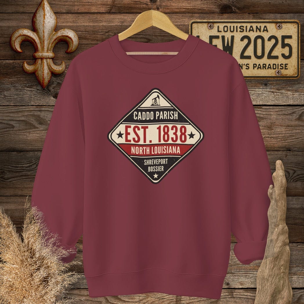 S / Garnet Louisiana Caddo Parish Sweatshirt by Laissez Faire Wear