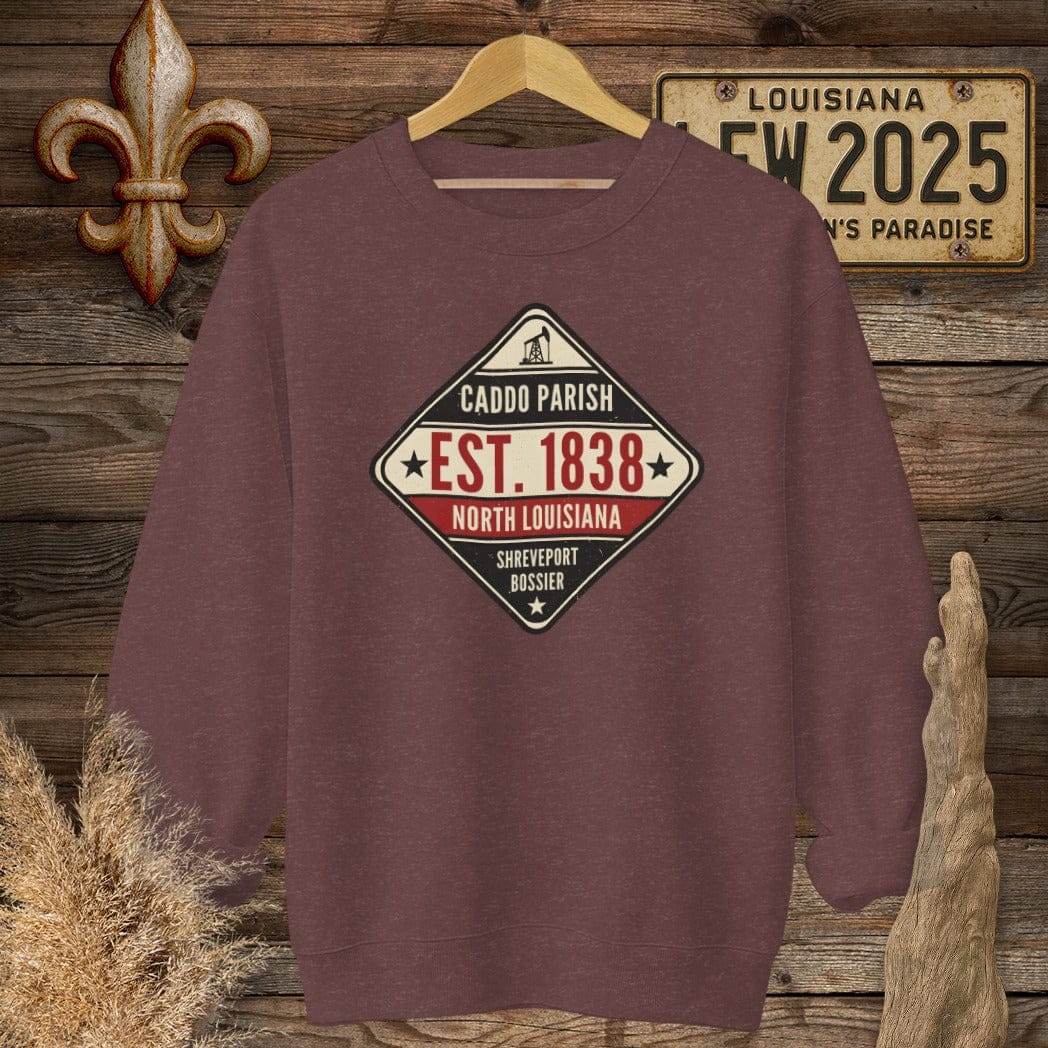 S / Heather Sport Dark Maroon Louisiana Caddo Parish Sweatshirt by Laissez Faire Wear